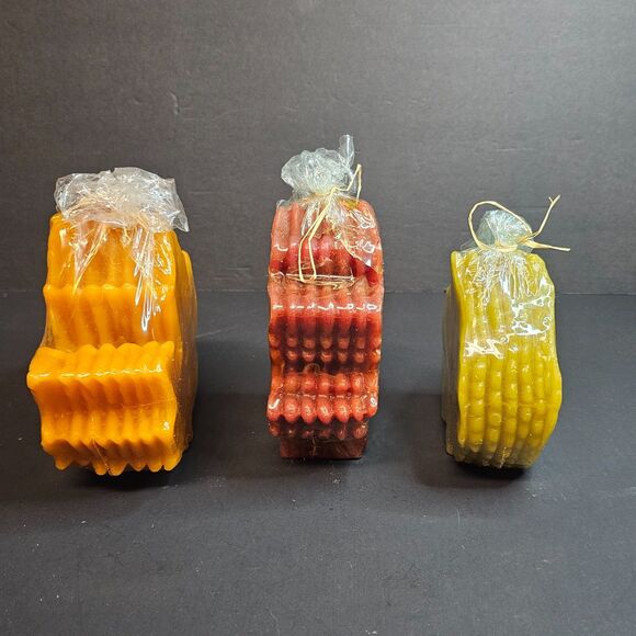 NIS Set of 3 Fall Leaf Candles, Large Green Maroon Orange Maple - Picture 2 of 6